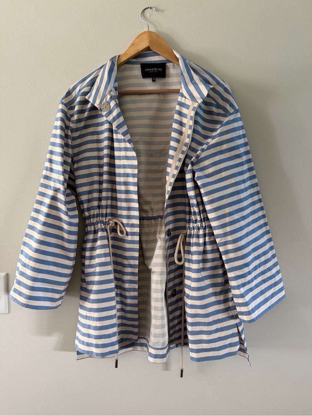 Lafayette 148 New York Blue and White Striped lined jacket pockets  Size medium
